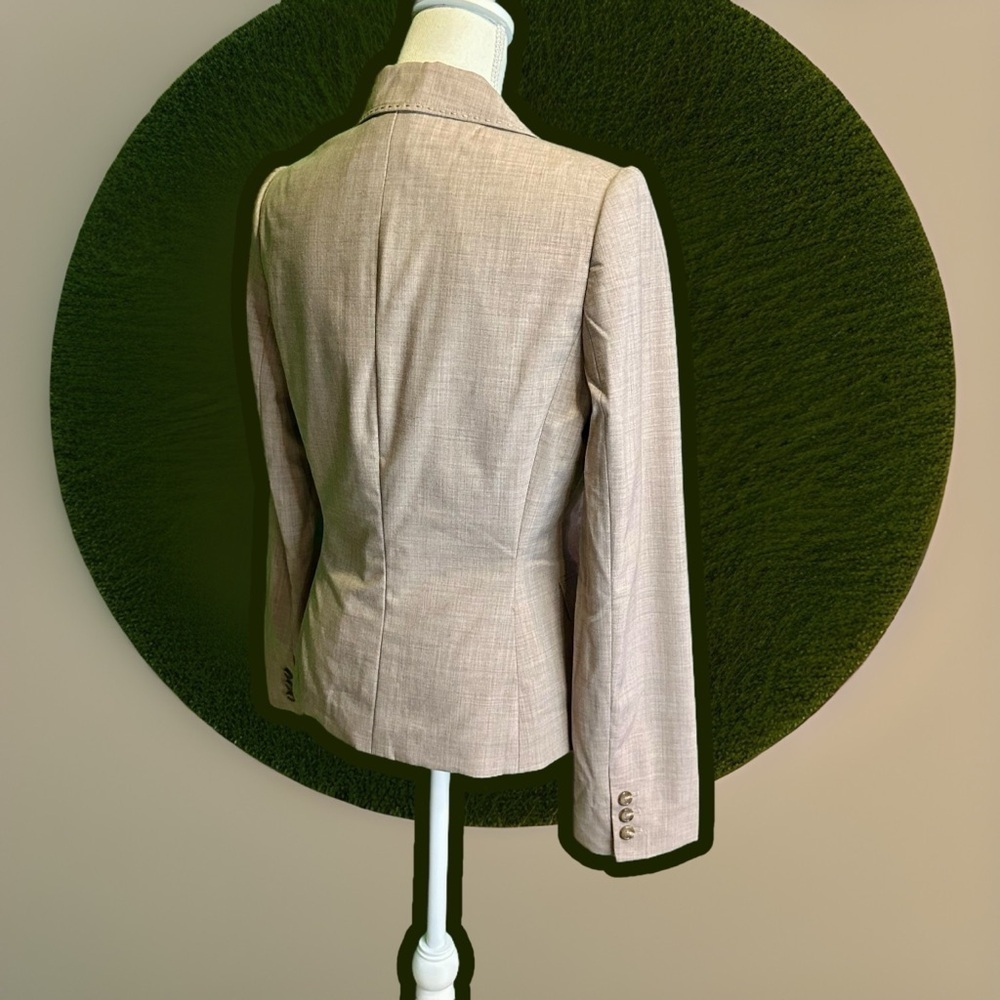 Saks Fifth Avenue Collection Heathered Tan Wool Whipstitch Trim Blazer Size 8 - Picture 9 of 15
